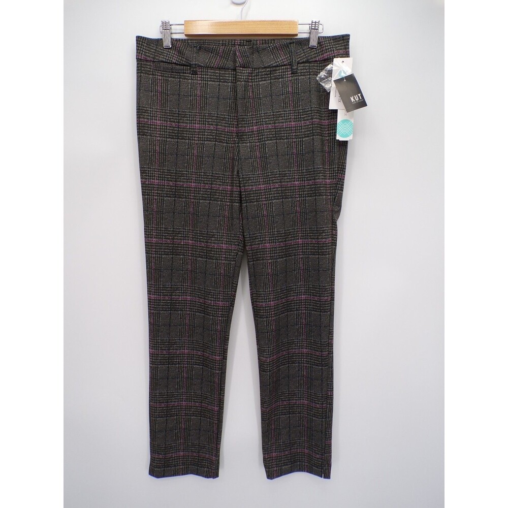 New Kut from the Kloth Molly Straight Trousers Houndstooth Plaid Print Size 10